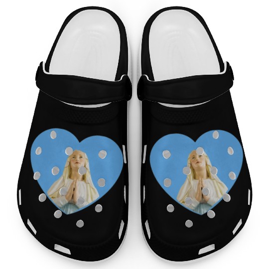 Virgin Mother Mary Praying Blue Heart Clogs