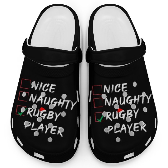 Nice Naughty Rugby Player List , Funny Christmas Clogs