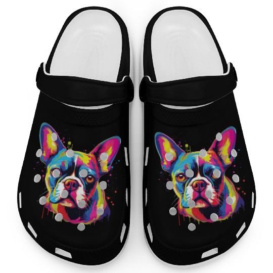 Watercolor Colorful Boston Terrier Clogs