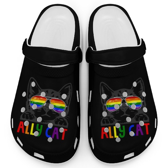 Ally Cat LGBT Gay Rainbow Pride Flag Clogs