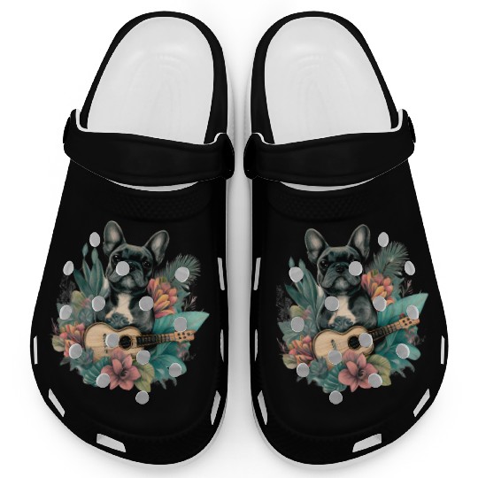 French Bulldog |Aloha Ukulele Hawaii Guitar Funny Clogs
