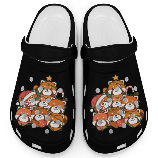 Red Panda Christmas Tree Funny Animal Clogs
