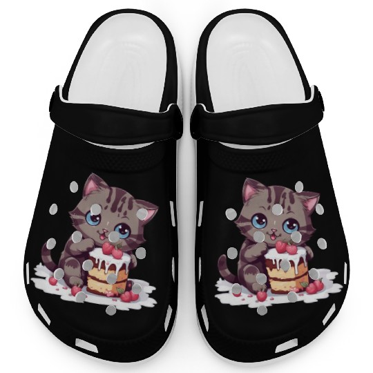 Cherry Cake Delight: Sweet Comic Cat Indulges Clogs