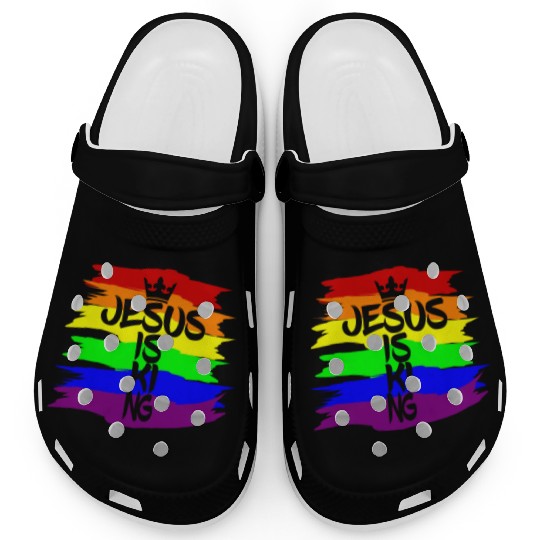 Queer Jesus is King Cross Crown Rainbow Colors Clogs