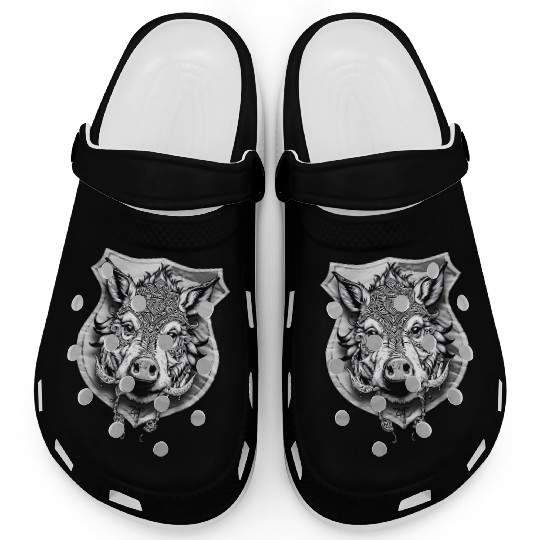 shield with wild boar head - DIGITAL - grayscale Clogs