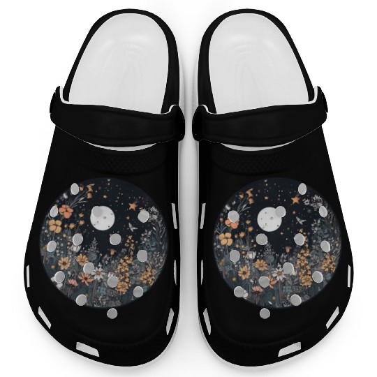 Midnight Sky Aesthetic Meadow Flower Garden Graphi Clogs