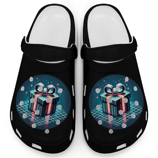 Cyberpunk Pixel Art Gift Box - Neon Ribbons Clogs