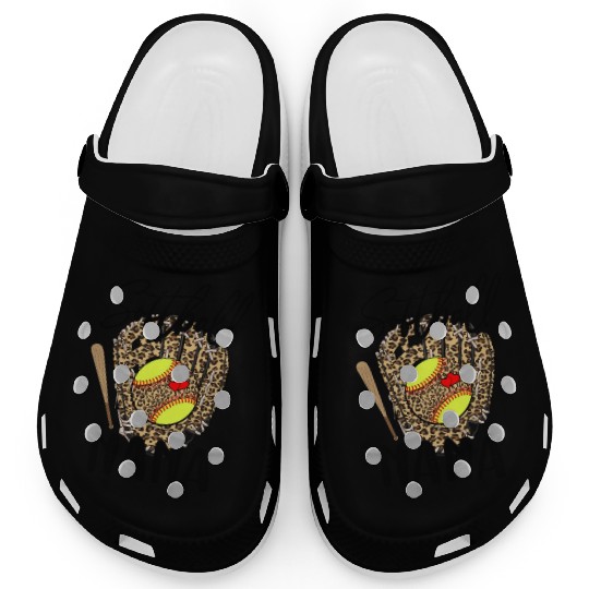 Softball Nana Leopard Game Day Softball Lover Clogs