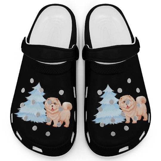 Christmas tree and brown cute dog Clogs