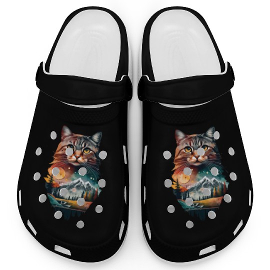 cat and a mountain natural scenery Clogs