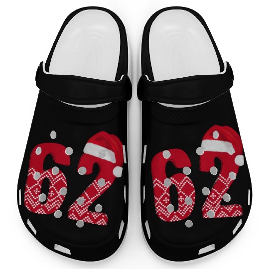 62 Red and White Christmas Number Sixty Two Clogs