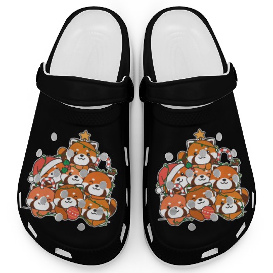 Red Panda Christmas Tree Funny Animal Clogs