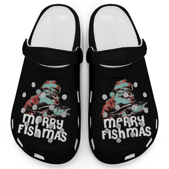 Funny Santa Claus Fishing Merry Fishmas Christmas Clogs