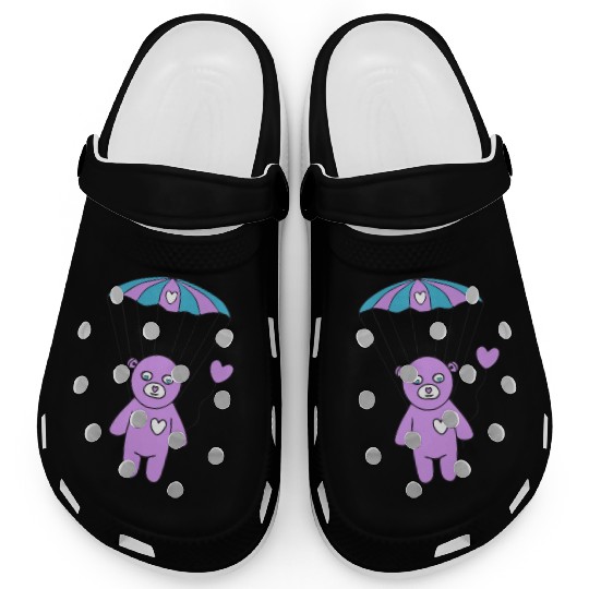 Cheerful Purple Teddy bear with a Heart Balloon Clogs