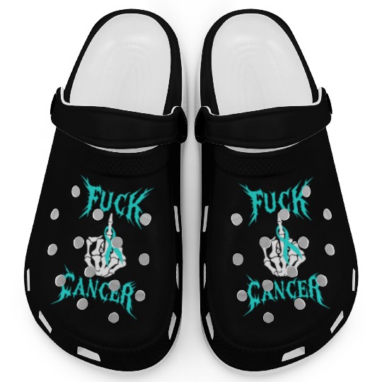Fuck Cancer Warrior Teal Ribbon Ovarian Cancer Clogs