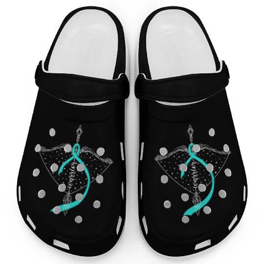 Warrior Bow Warrior Teal Ribbon Ovarian Cancer Clogs