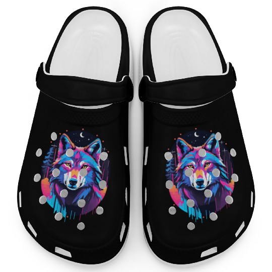 Eerie Blacklight Wolf Clogs - Neon Colors