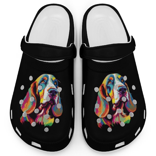 Watercolor Colorful Basset Hound Clogs