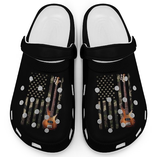 bass guitar american flag, funny bass player Clogs