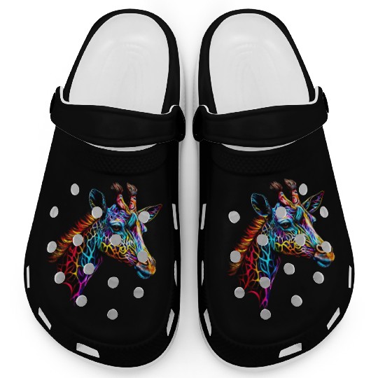 Giraffe Enveloped in Vibrant Neon Patterns Clogs