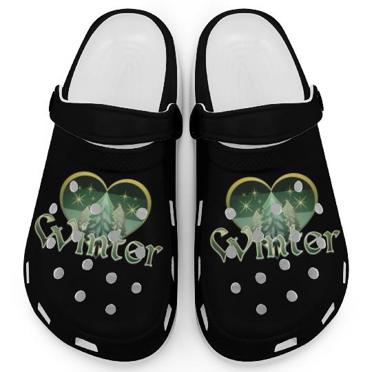 Winter Heart Evergreen Retro Sunset Clogs