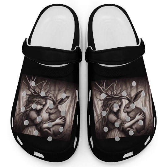 Illustration of Girl with Jackalope Clogs