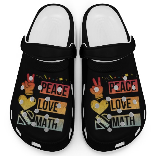 Math Teacher Peace Love Math Vintage Mathematic Clogs