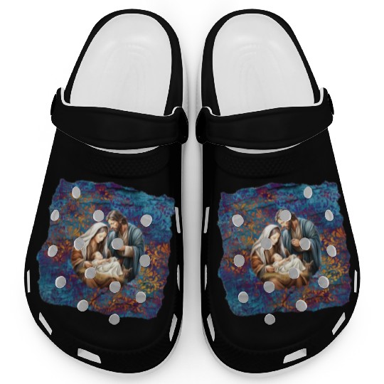Nativity scene with Mary Joseph Baby Jesus Clogs