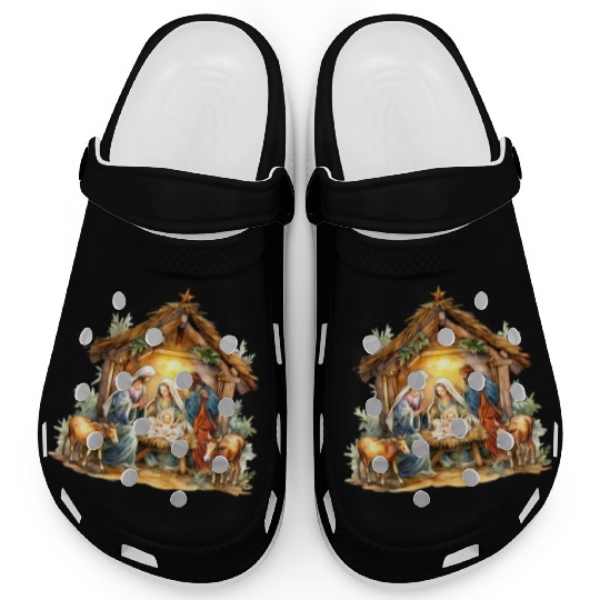 Nativity scene with Mary Joseph Baby Jesus Clogs
