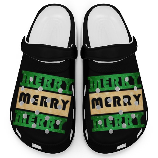 Merry Merry Merry Green and Gold Clogs