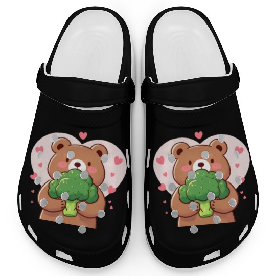 Bear in love hugs huge broccoli Clogs