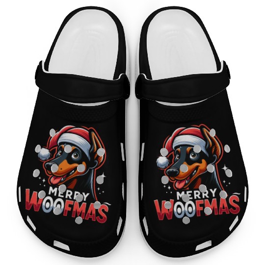 Xmas Dog Merry Woofmas Christmas Doberman Clogs
