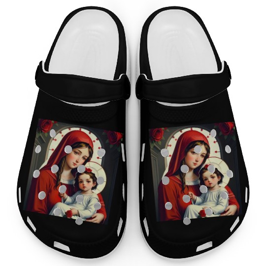 Mother Mary and Baby Jesus with Roses Clogs
