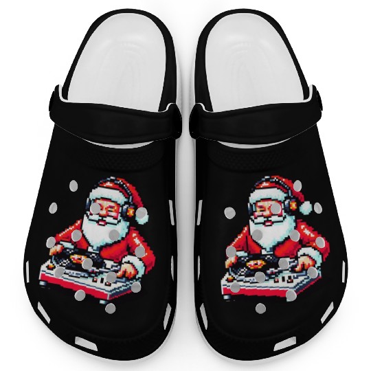 Retro 8-Bit DJ Santa: A Festive Musical Spin Clogs