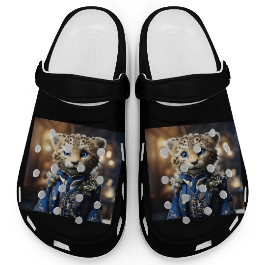 Cute Cheetah Cub Blue Eyes Tuxedo Cat Clogs