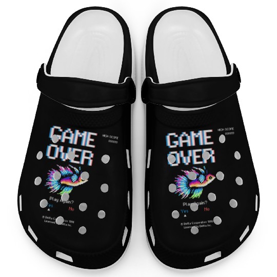 8 bit Arcade Retro Game Over Betta Fish Clogs