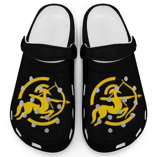 Zodiac Sagittarius Arc Icon Minimalistic Gold Clogs