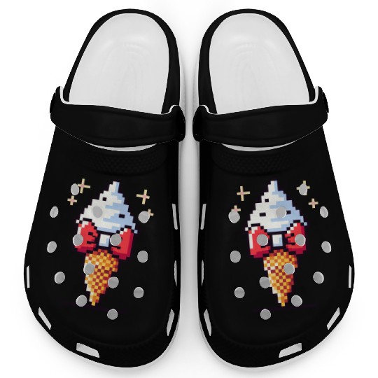 Whimsical 8-Bit Ice Cream: Retro Bow Tie Delight Clogs