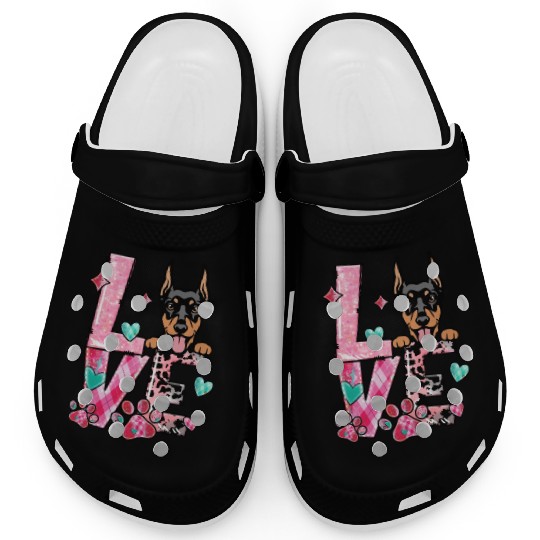Doberman Dog I Love My Dog Valentines Day Clogs