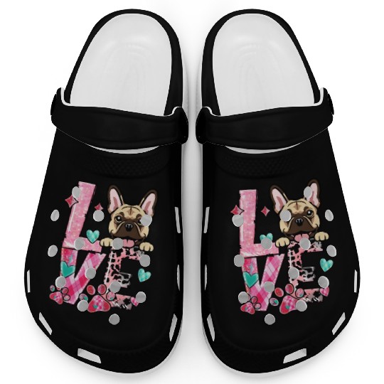 Frenchie Dog I Love My Dog Valentines Day Clogs