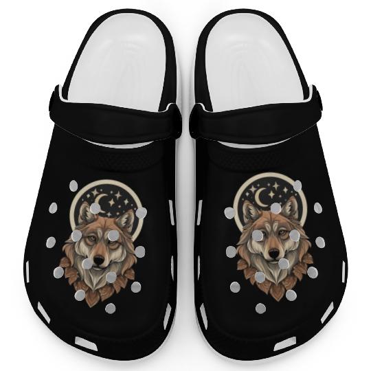 Wolf Moon Stars Design Clogs