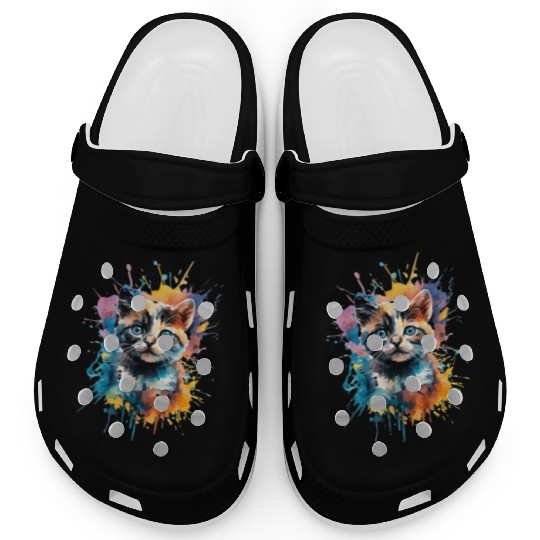 Splash Baby Cat Art, Cat Lover, Colorful Cat Clogs