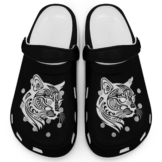 Cat Tattoo Artistry Unleashed in White Clogs