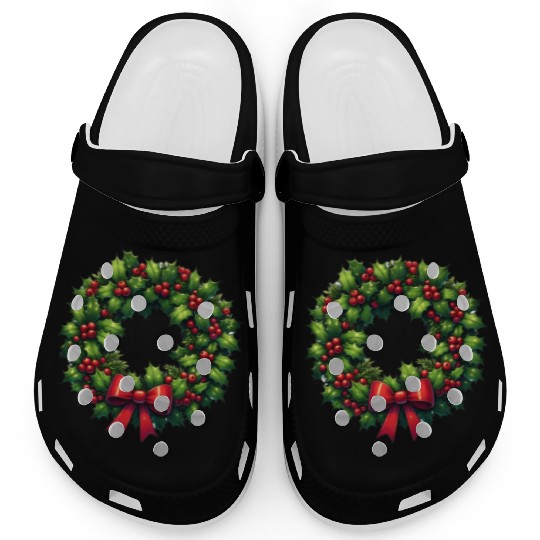 Festive Foliage: Classic Christmas Wreath Clogs
