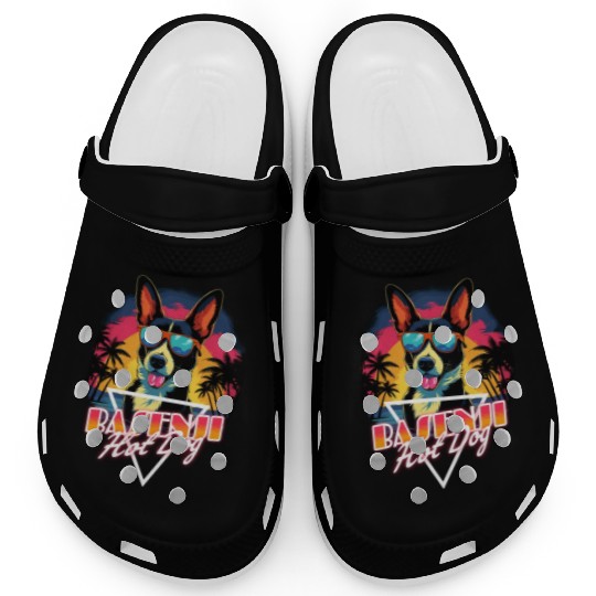 Retro Wave Basenji Hot Dog Clogs