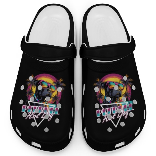 Retro Wave Pitbull Terrier Hot Dog Clogs