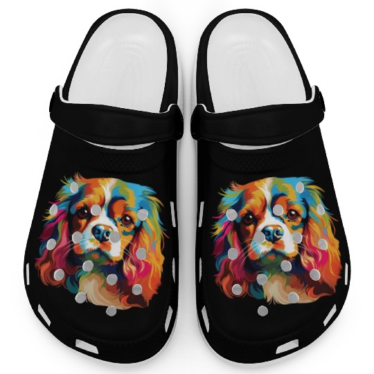 Watercolor Colorful Cavalier King Charles Spaniel Clogs