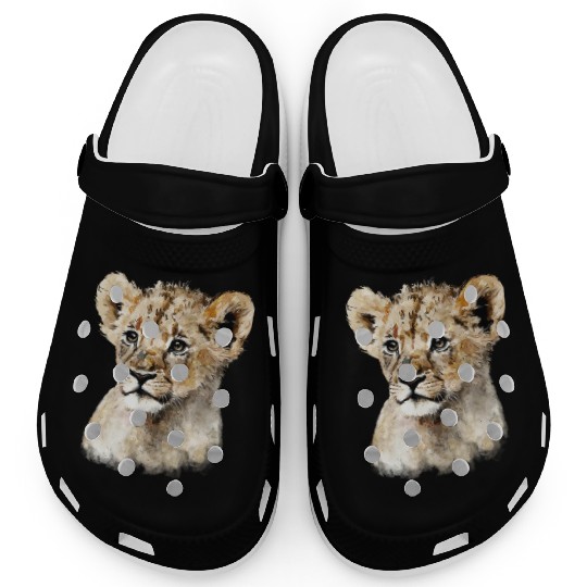 Baby Lion Cub Cute Watercolor Painting Portrait Clogs