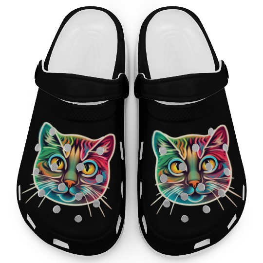 cat face neon design Clogs