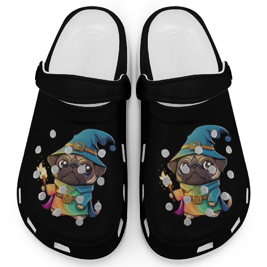 Colorful Kawaii Pug Wizard Clogs